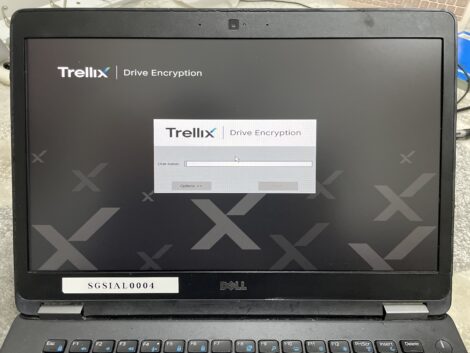 Dell laptop showing Trellix drive encryption screen