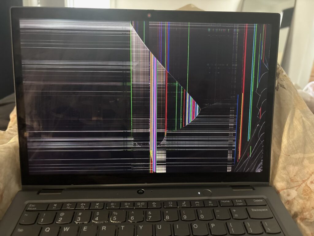 Lenovo ThinkPad with cracked, damaged screen