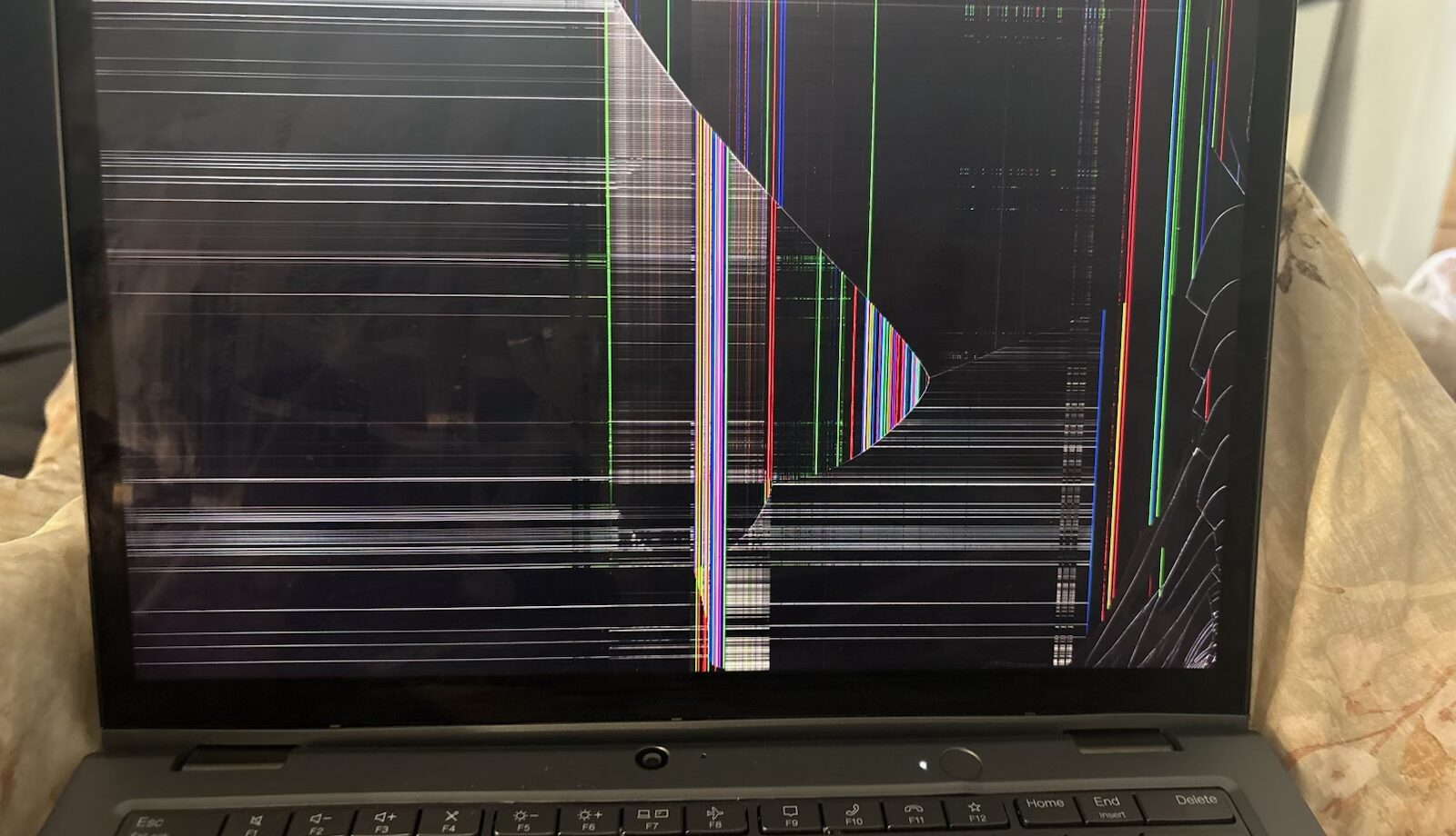 Lenovo ThinkPad with cracked, damaged screen