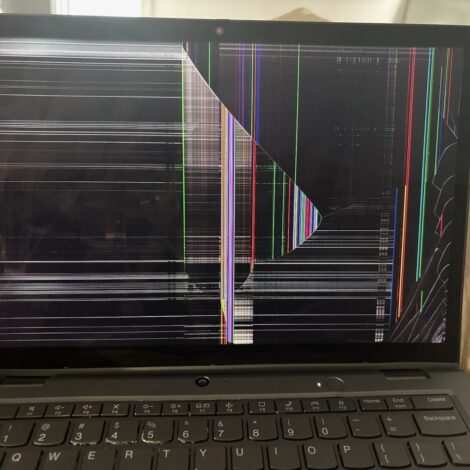 Lenovo ThinkPad with cracked, damaged screen