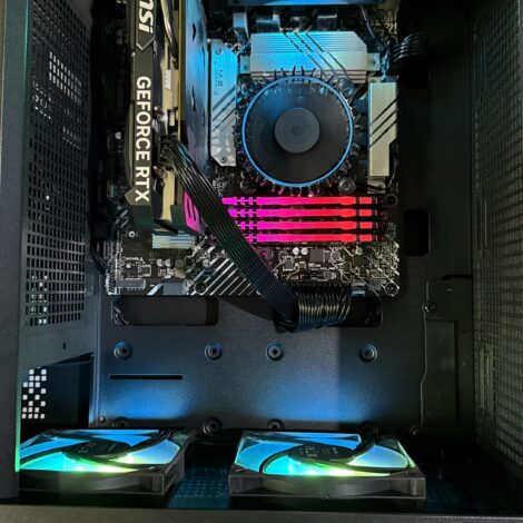 Custom gaming PC with RGB fans and graphics card